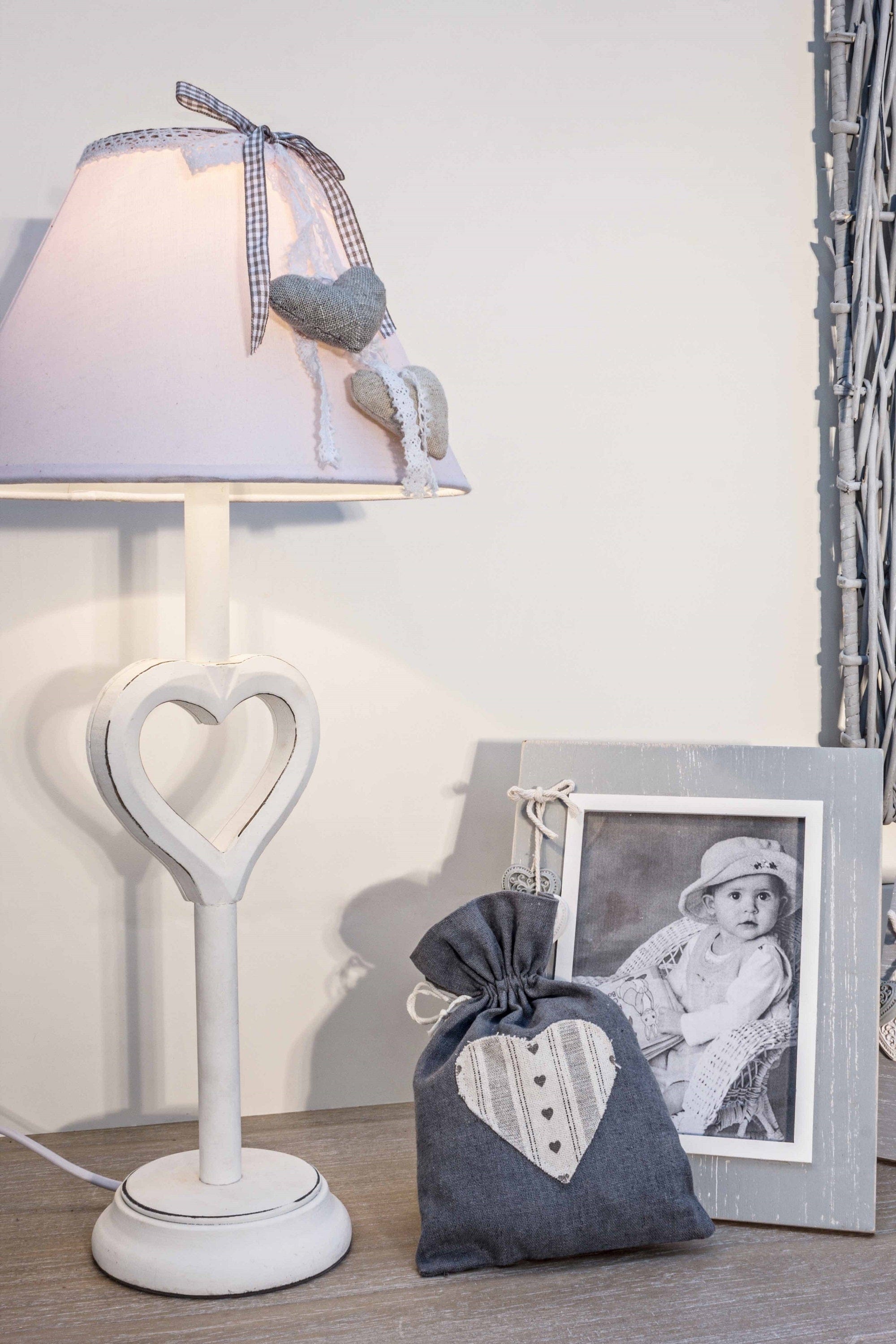 Bizzotto Decoratiune din material textil Heart L Gri / Alb, l22xH15 cm