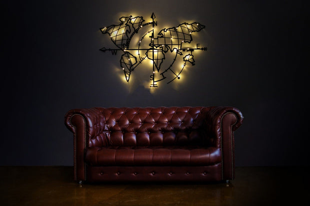 Asir Decoratiune luminoasa de perete, Led World Map Compass, l95xA2xH65 cm