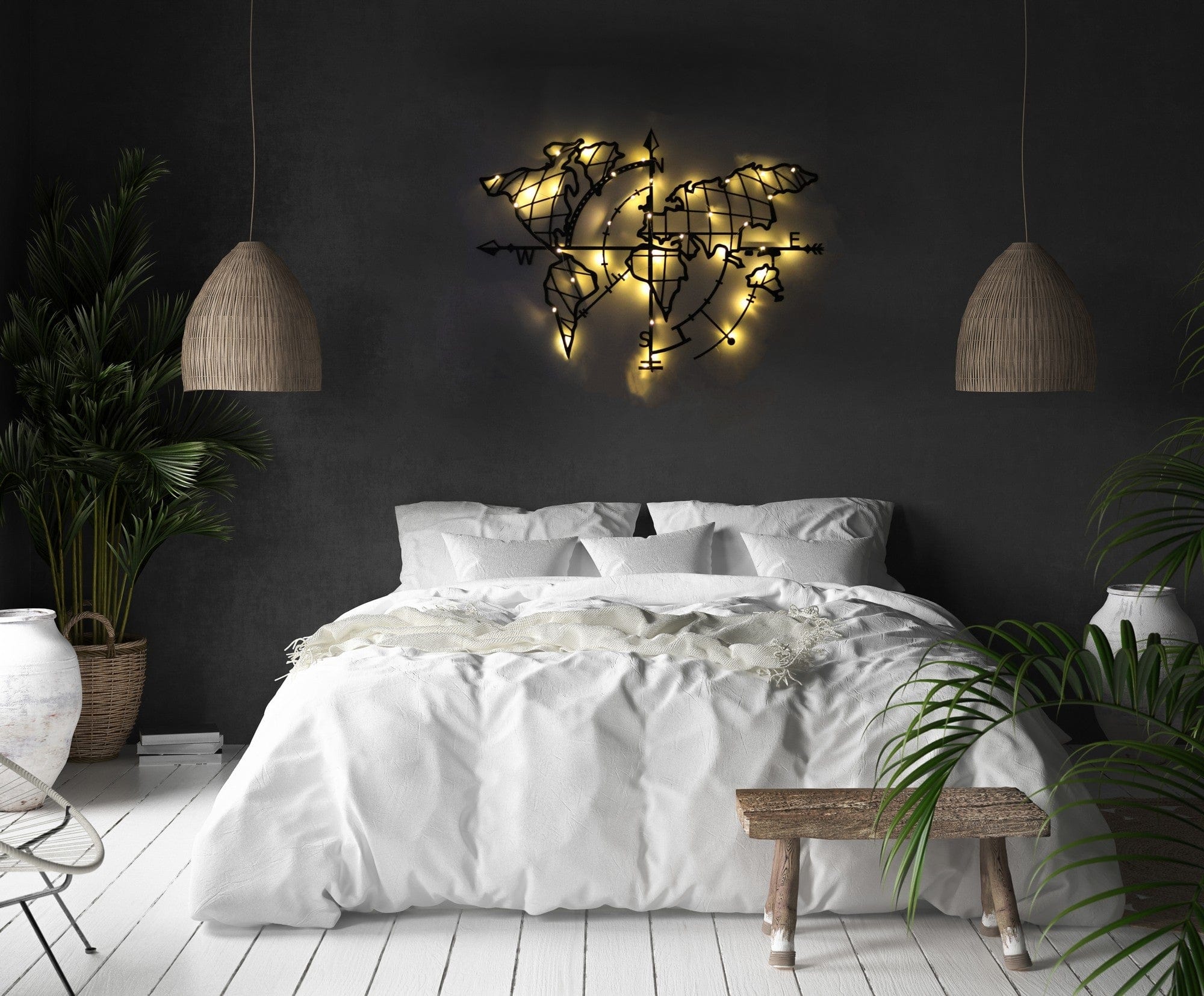 Asir Decoratiune luminoasa de perete, Led World Map Compass, l95xA2xH65 cm