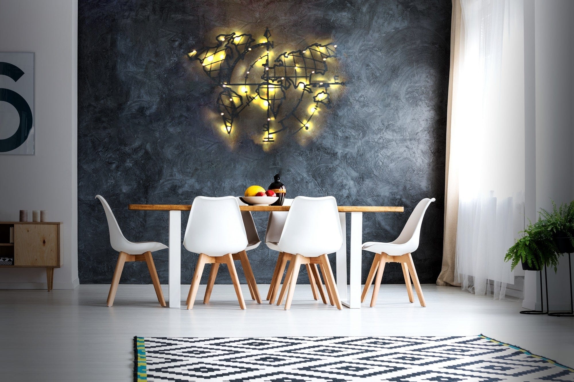 Asir Decoratiune luminoasa de perete, Led World Map Compass, l95xA2xH65 cm