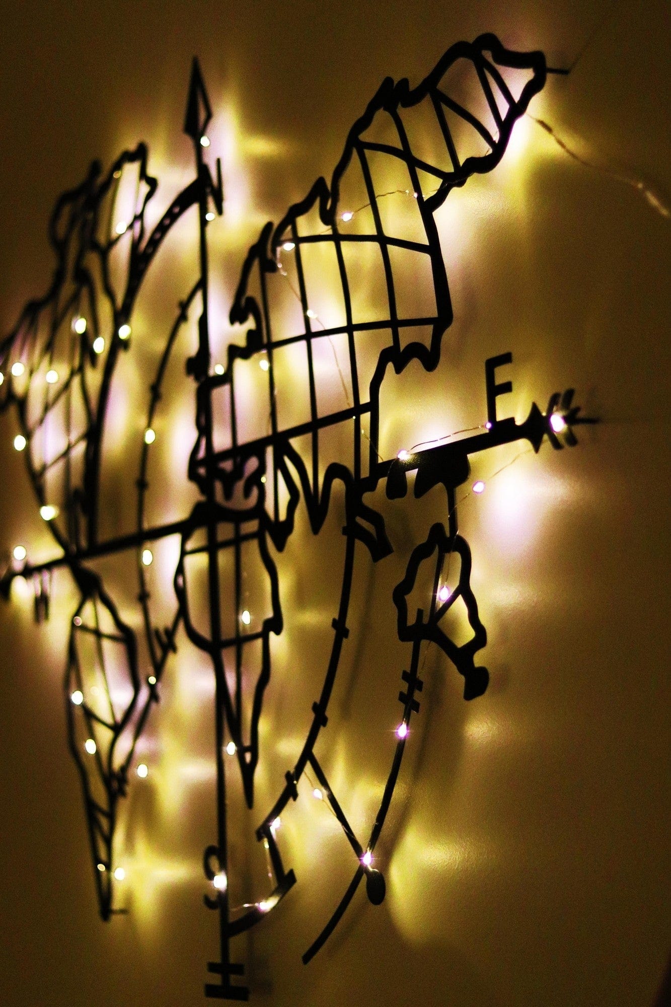 Asir Decoratiune luminoasa de perete, Led World Map Compass, l95xA2xH65 cm