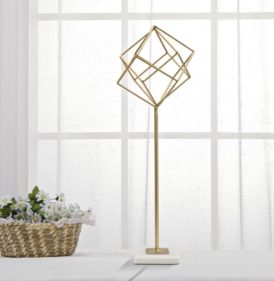 Mauro Ferretti Decoratiune metalica, Abstract Cube Big Auriu / Alb, l16xA18xH52,5 cm