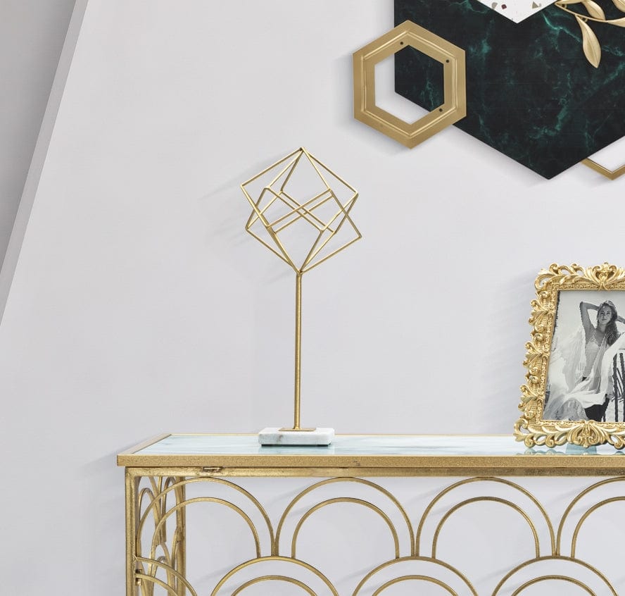 Mauro Ferretti Decoratiune metalica, Abstract Cube Small Auriu / Alb, l16xA18xH41,5 cm