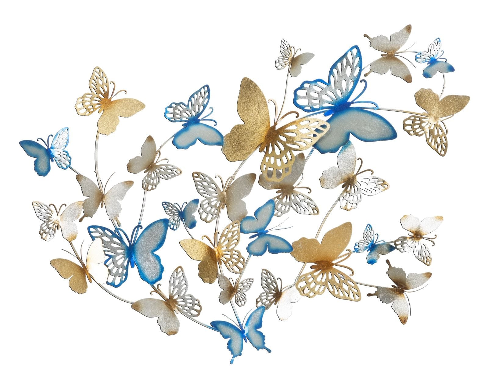 Mauro Ferretti Decoratiune metalica de perete Butterflies Auriu / Bleu, l132xA3,5xH95,5 cm