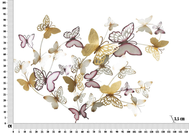 Mauro Ferretti Decoratiune metalica de perete Butterflies Auriu / Bordeaux, l132xA3,5xH95,5 cm
