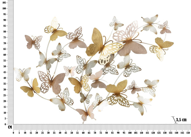 Mauro Ferretti Decoratiune metalica de perete Butterflies Auriu / Roz Deschis, l132xA3,5xH95,5 cm