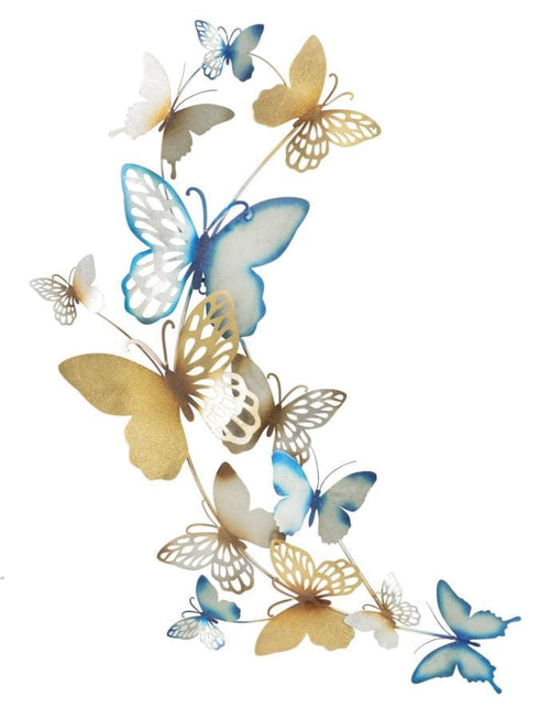 Mauro Ferretti Decoratiune metalica de perete Butterflies Small Auriu / Bleu, l59,5xA4xH111,5 cm