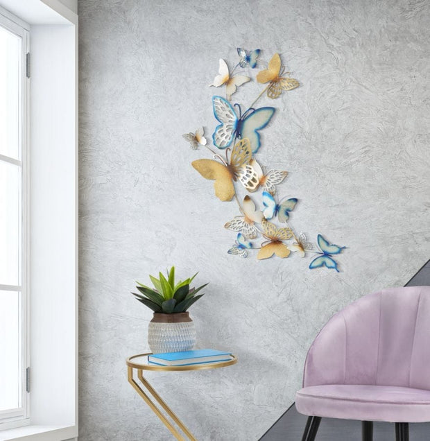 Mauro Ferretti Decoratiune metalica de perete Butterflies Small Auriu / Bleu, l59,5xA4xH111,5 cm