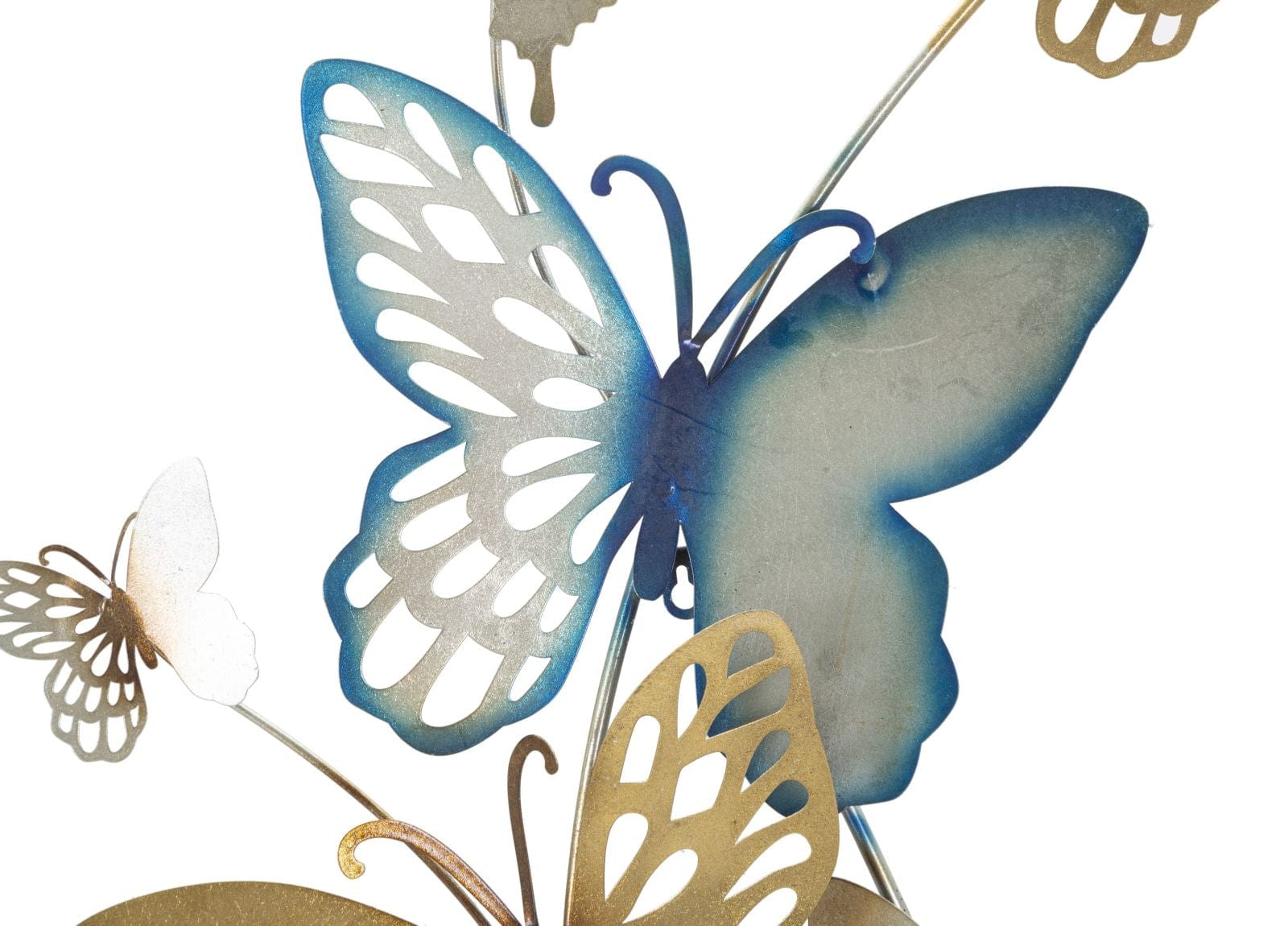 Decoratiune metalica de perete Butterflies Small Auriu / Bleu, l59,5xA4xH111,5 cm (4)
