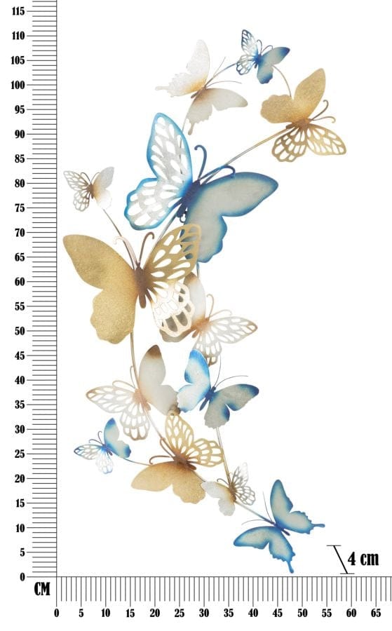 Mauro Ferretti Decoratiune metalica de perete Butterflies Small Auriu / Bleu, l59,5xA4xH111,5 cm