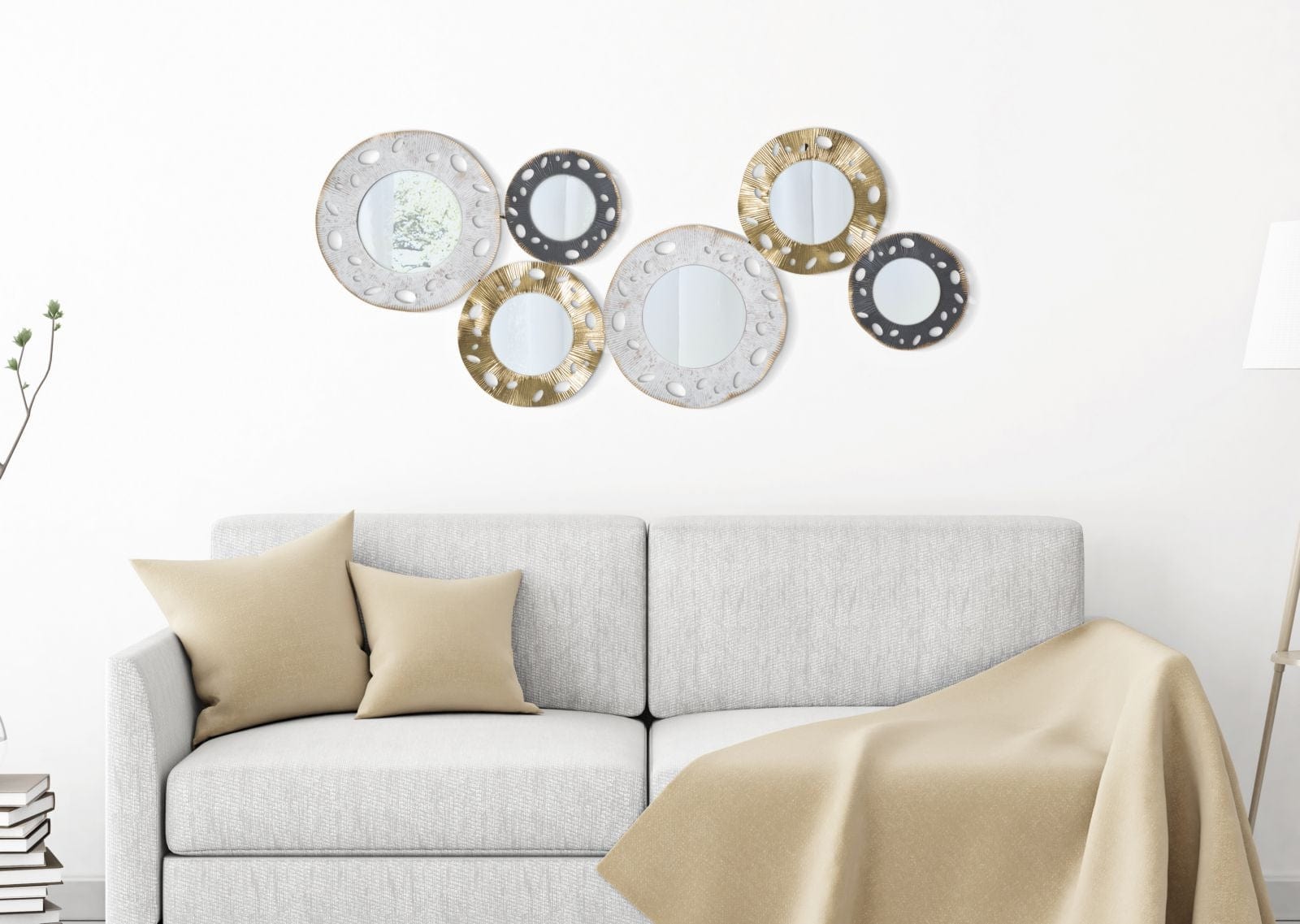 Mauro Ferretti Decoratiune metalica de perete, cu oglinda, Gloty B Multicolor, l104xA4xH45,5 cm