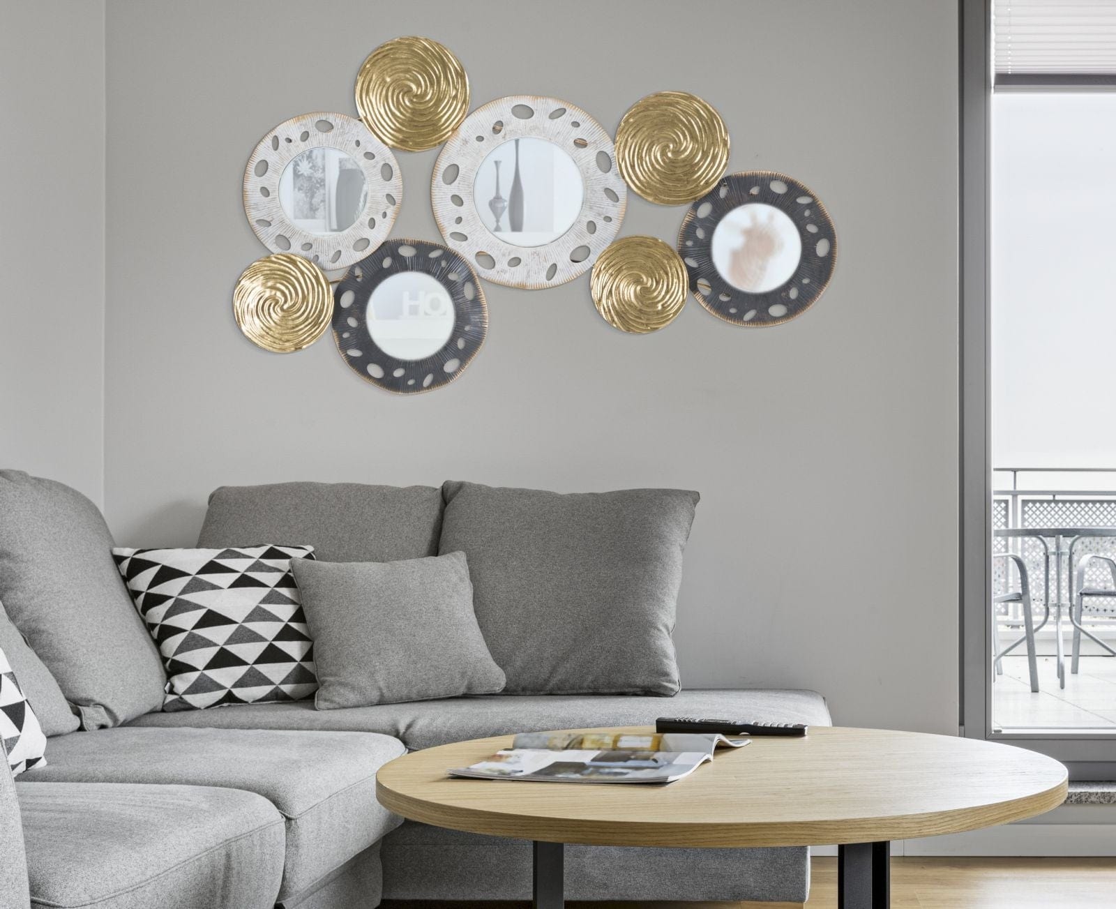 Mauro Ferretti Decoratiune metalica de perete, cu oglinda, Gloty C Multicolor, l91xA4,5xH54,5 cm