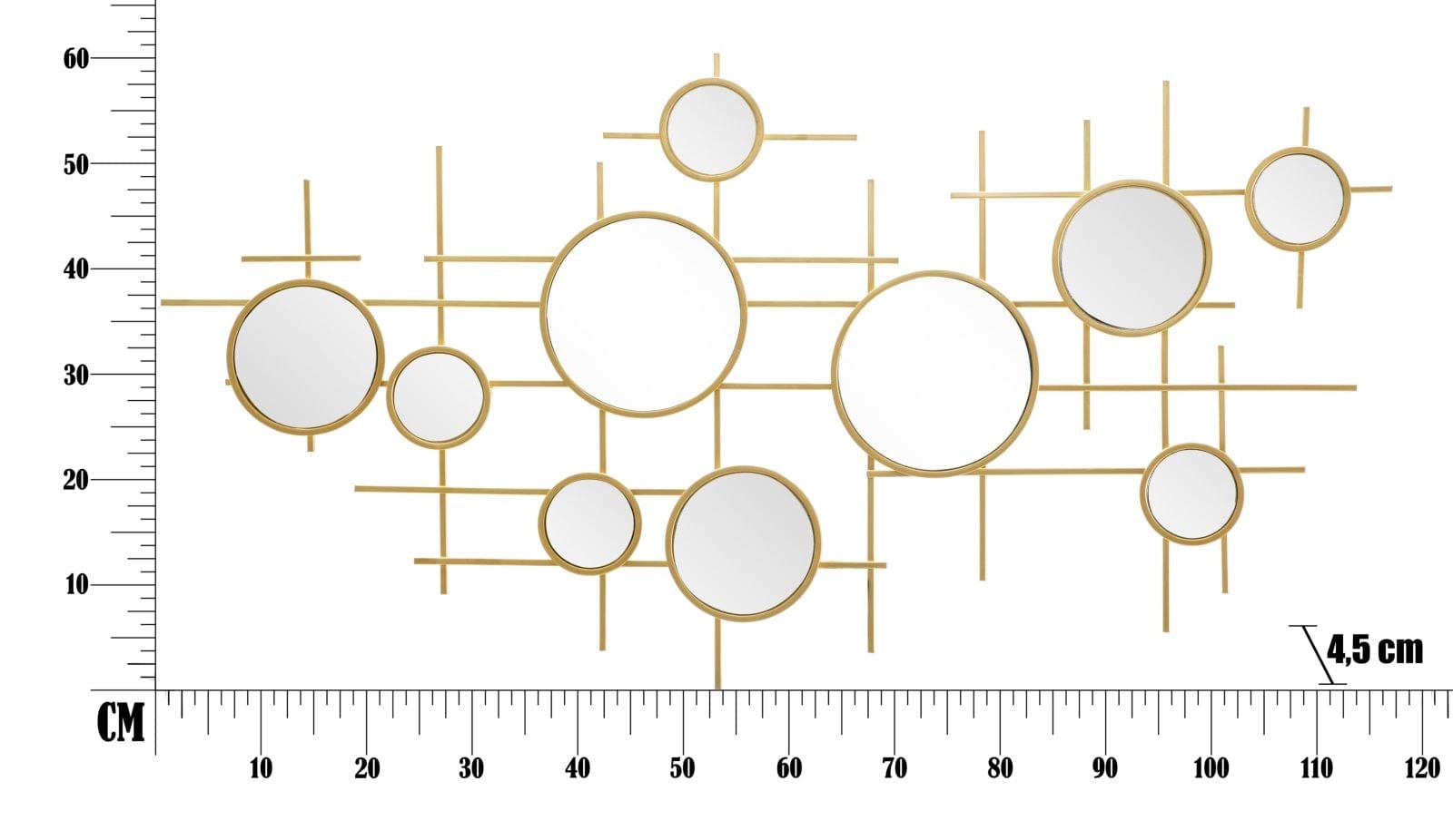 Mauro Ferretti Decoratiune metalica de perete cu oglinda, Gloxy Auriu, l117xA4,5xH61 cm