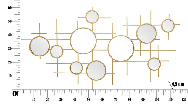 Mauro Ferretti Decoratiune metalica de perete cu oglinda, Gloxy Auriu, l117xA4,5xH61 cm