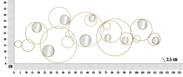 Mauro Ferretti Decoratiune metalica de perete, cu oglinda, Light Mirror Auriu, l118,5xA2,5xH47 cm