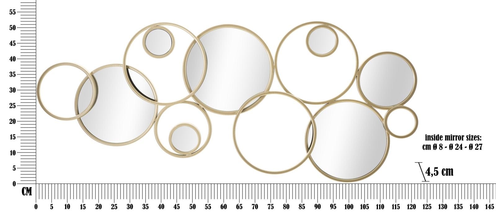 Mauro Ferretti Decoratiune metalica de perete, cu oglinda, Mix Mirror Auriu, l123xA4,5xH51,5 cm