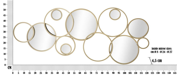 Mauro Ferretti Decoratiune metalica de perete, cu oglinda, Mix Mirror Auriu, l123xA4,5xH51,5 cm