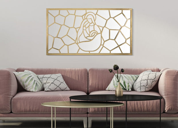 Mauro Ferretti Decoratiune metalica de perete, cu oglinda, Nativity Rectangle Auriu, l120xA2xH66 cm