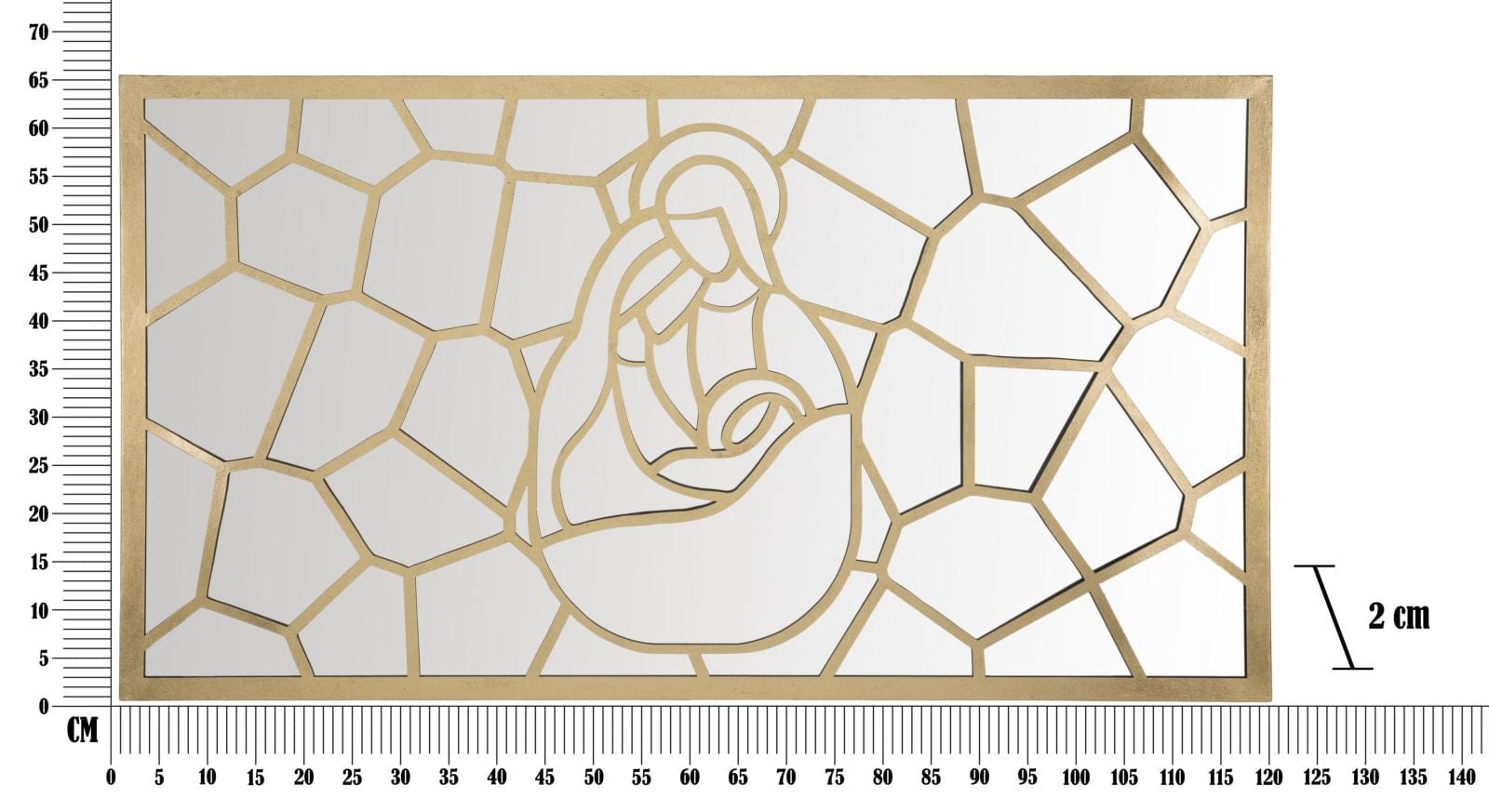 Mauro Ferretti Decoratiune metalica de perete, cu oglinda, Nativity Rectangle Auriu, l120xA2xH66 cm