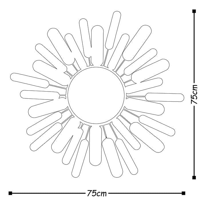 Asir Decoratiune metalica de perete, cu oglinda, Sun Multicolor, l75xA1,5xH75 cm