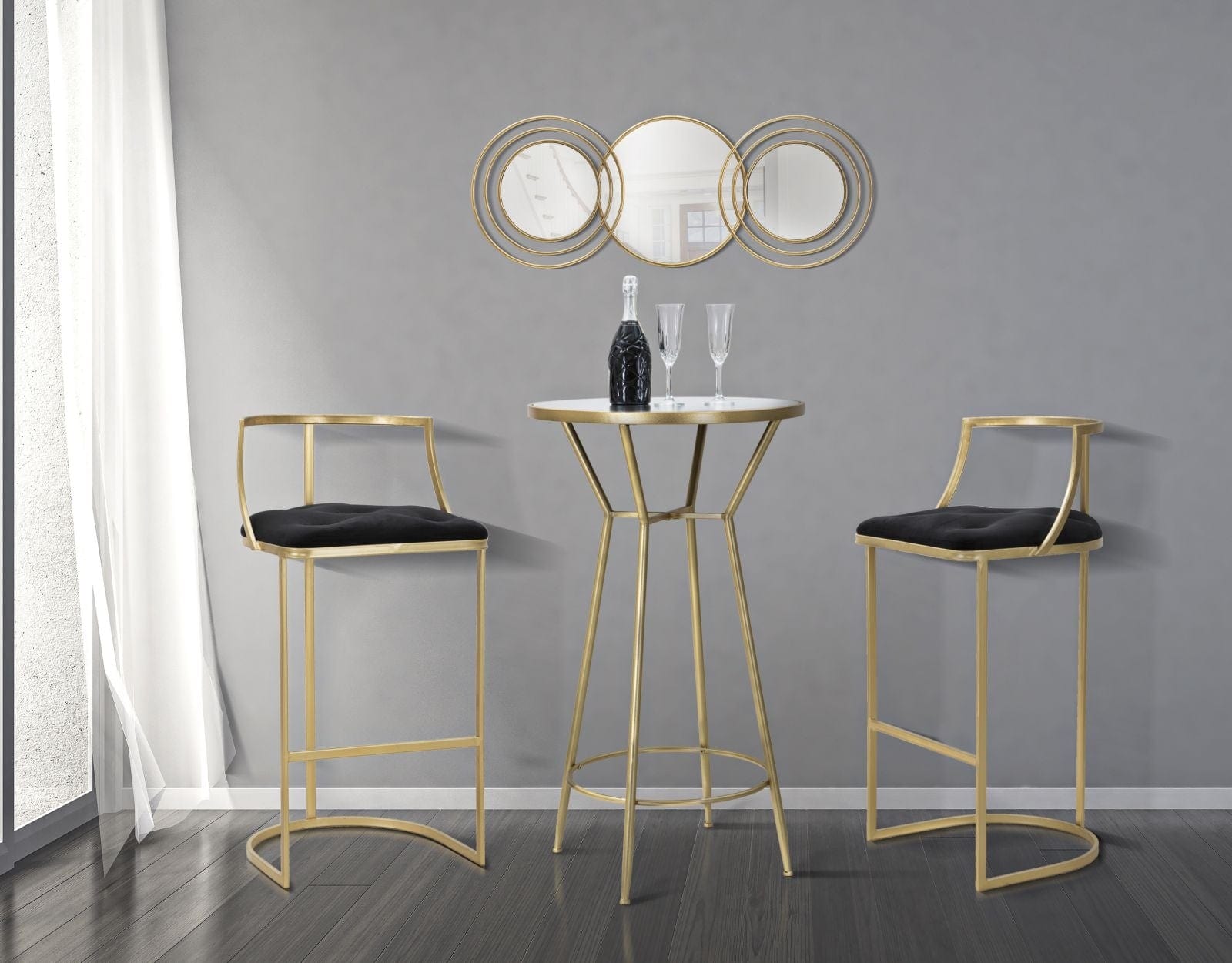 Mauro Ferretti Decoratiune metalica de perete cu oglinda, Triply Round Auriu, l79xA2,5xH30 cm