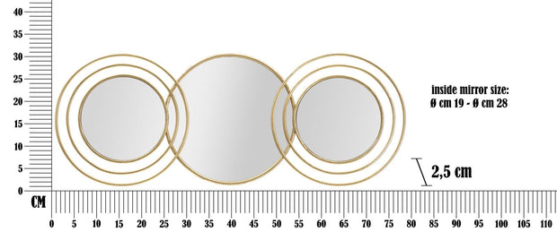 Mauro Ferretti Decoratiune metalica de perete cu oglinda, Triply Round Auriu, l79xA2,5xH30 cm