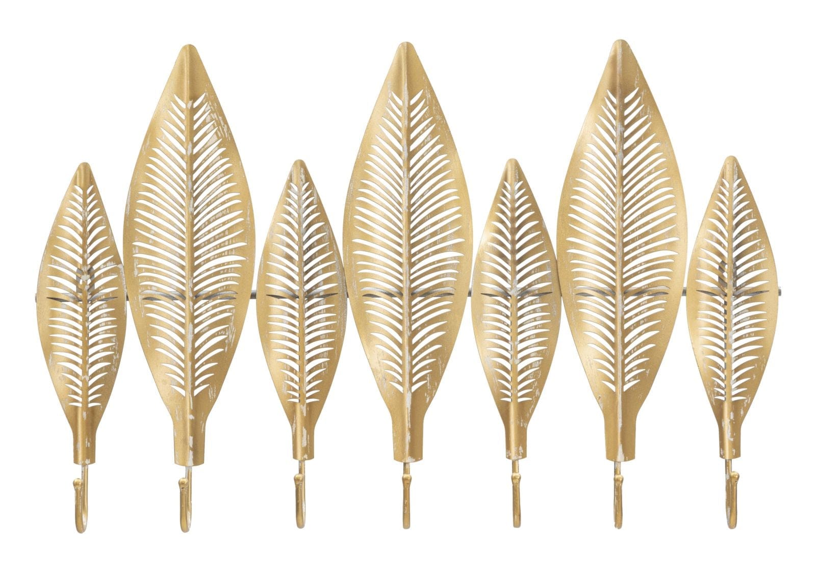 Mauro Ferretti Decoratiune metalica de perete, cu suport chei, Long Leaf Auriu Antichizat, l65xA6xH42,5 cm