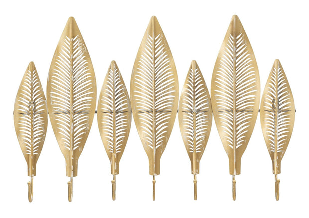 Mauro Ferretti Decoratiune metalica de perete, cu suport chei, Long Leaf Auriu Antichizat, l65xA6xH42,5 cm