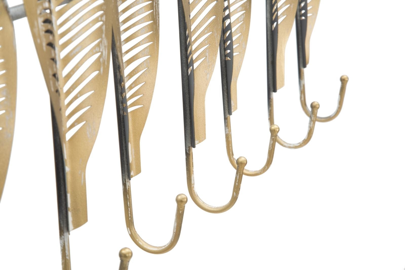 Mauro Ferretti Decoratiune metalica de perete, cu suport chei, Long Leaf Auriu Antichizat, l65xA6xH42,5 cm