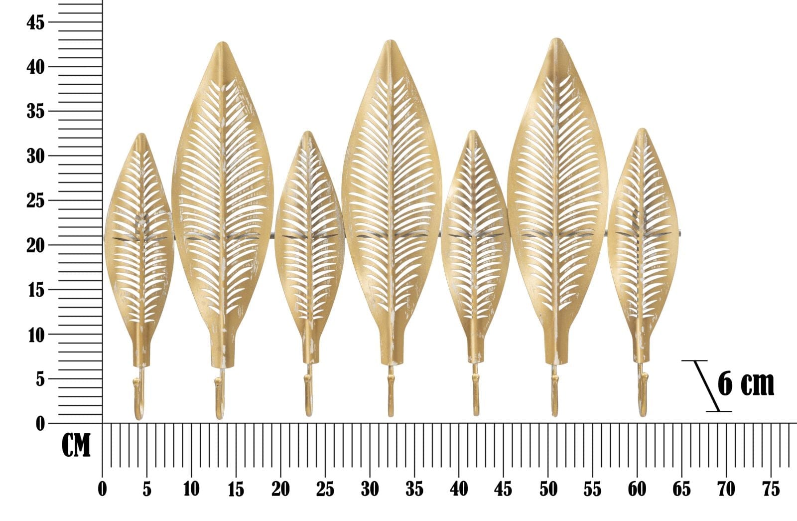 Mauro Ferretti Decoratiune metalica de perete, cu suport chei, Long Leaf Auriu Antichizat, l65xA6xH42,5 cm
