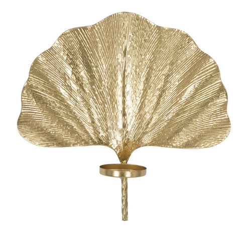Mauro Ferretti Decoratiune metalica de perete, cu suport lumanare, Glam Leaf Auriu, l41xA11,5xH40 cm