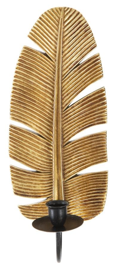 Mauro Ferretti Decoratiune metalica de perete, cu suport lumanare, Glam Leaf Auriu / Negru, l12,8xA8,9xH31,2 cm