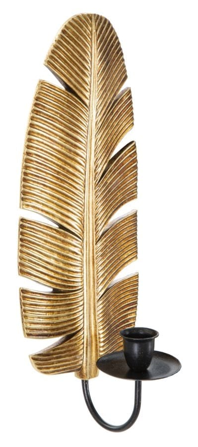 Decoratiune metalica de perete, cu suport lumanare, Glam Leaf Auriu / Negru, l12,8xA8,9xH31,2 cm (2)