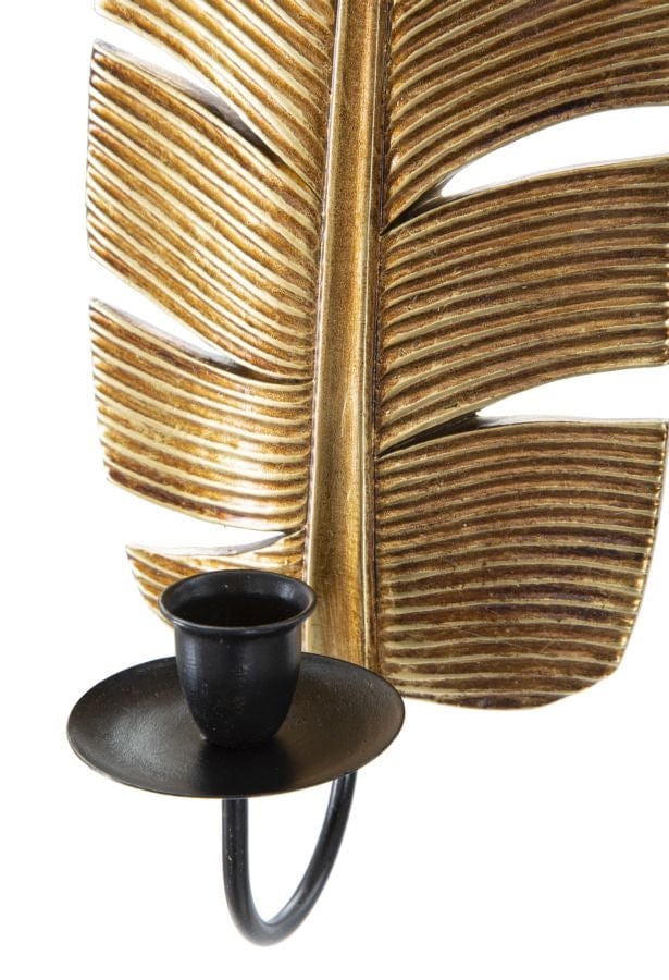 Decoratiune metalica de perete, cu suport lumanare, Glam Leaf Auriu / Negru, l12,8xA8,9xH31,2 cm (3)
