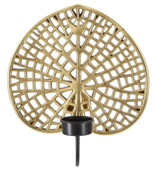 Mauro Ferretti Decoratiune metalica de perete, cu suport lumanare, Glam Lotus Auriu / Negru, l20A8xH22,2 cm