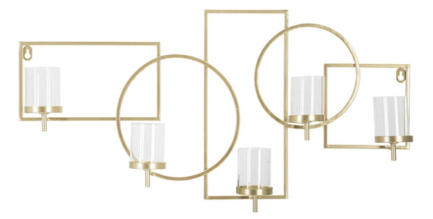 Mauro Ferretti Decoratiune metalica de perete, cu suport lumanari, Marie Auriu, l70xA8,5xH36 cm