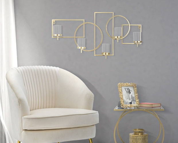 Mauro Ferretti Decoratiune metalica de perete, cu suport lumanari, Marie Auriu, l70xA8,5xH36 cm