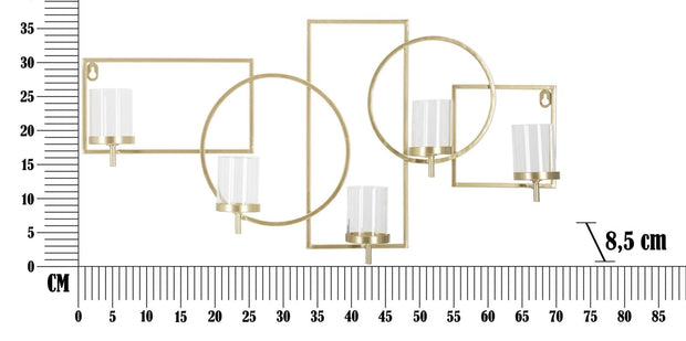 Mauro Ferretti Decoratiune metalica de perete, cu suport lumanari, Marie Auriu, l70xA8,5xH36 cm