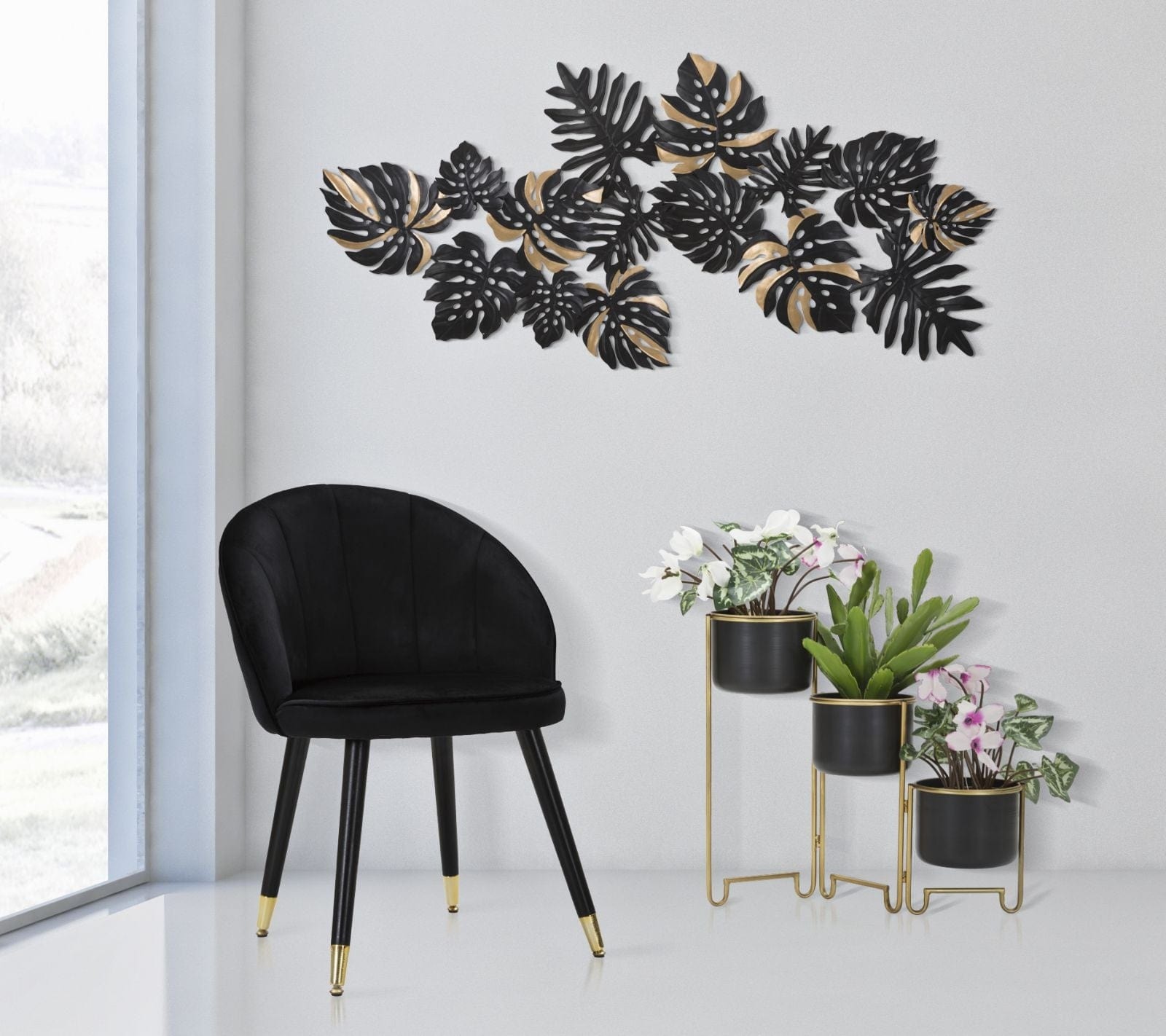 Mauro Ferretti Decoratiune metalica de perete, Dark Leaf Negru / Auriu, l133xA6,5xH63 cm