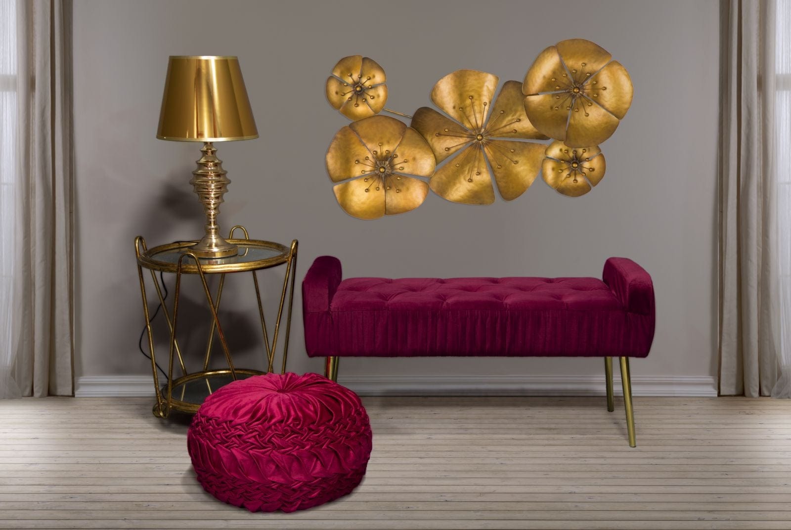 Mauro Ferretti Decoratiune metalica de perete Flower A Auriu, l94xA6xH50 cm