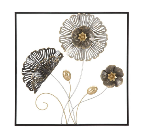 Mauro Ferretti Decoratiune metalica de perete, Flowers Square Multicolor, l50xA5,5xH50 cm