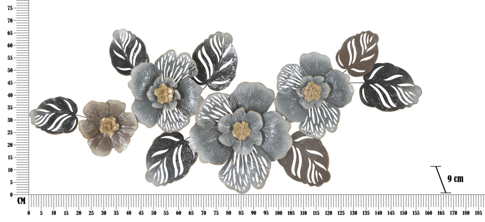 Mauro Ferretti Decoratiune metalica de perete, Grey Flowers A Multicolor, l157,5xA9xH66,5 cm