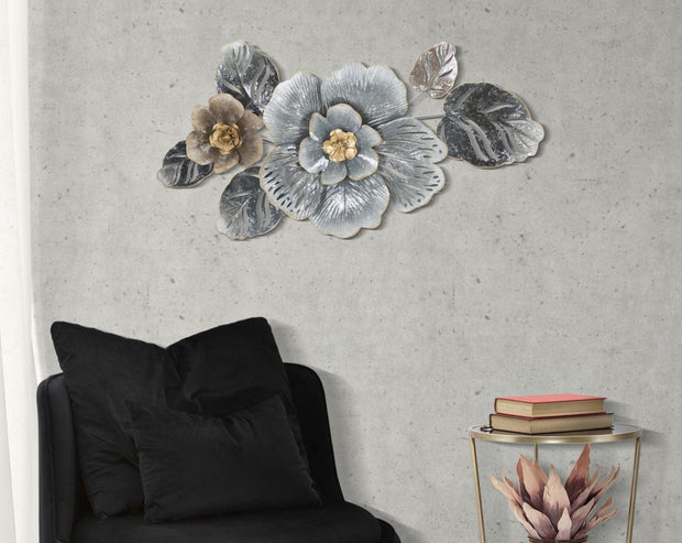 Mauro Ferretti Decoratiune metalica de perete, Grey Flowers B Multicolor, l84xA9,5xH48 cm