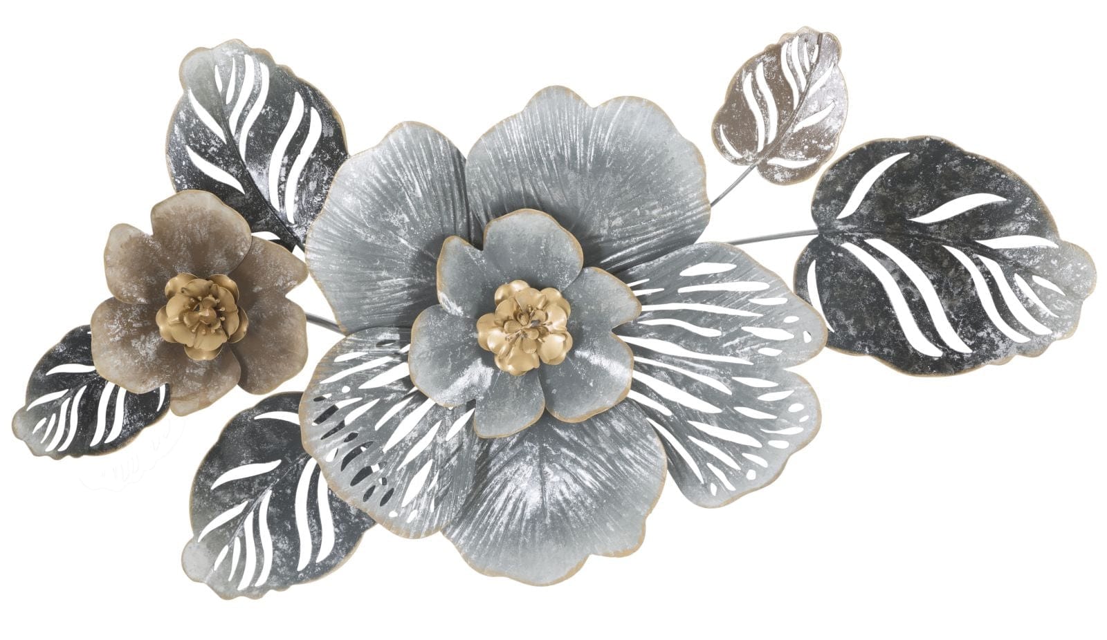 Mauro Ferretti Decoratiune metalica de perete, Grey Flowers B Multicolor, l84xA9,5xH48 cm