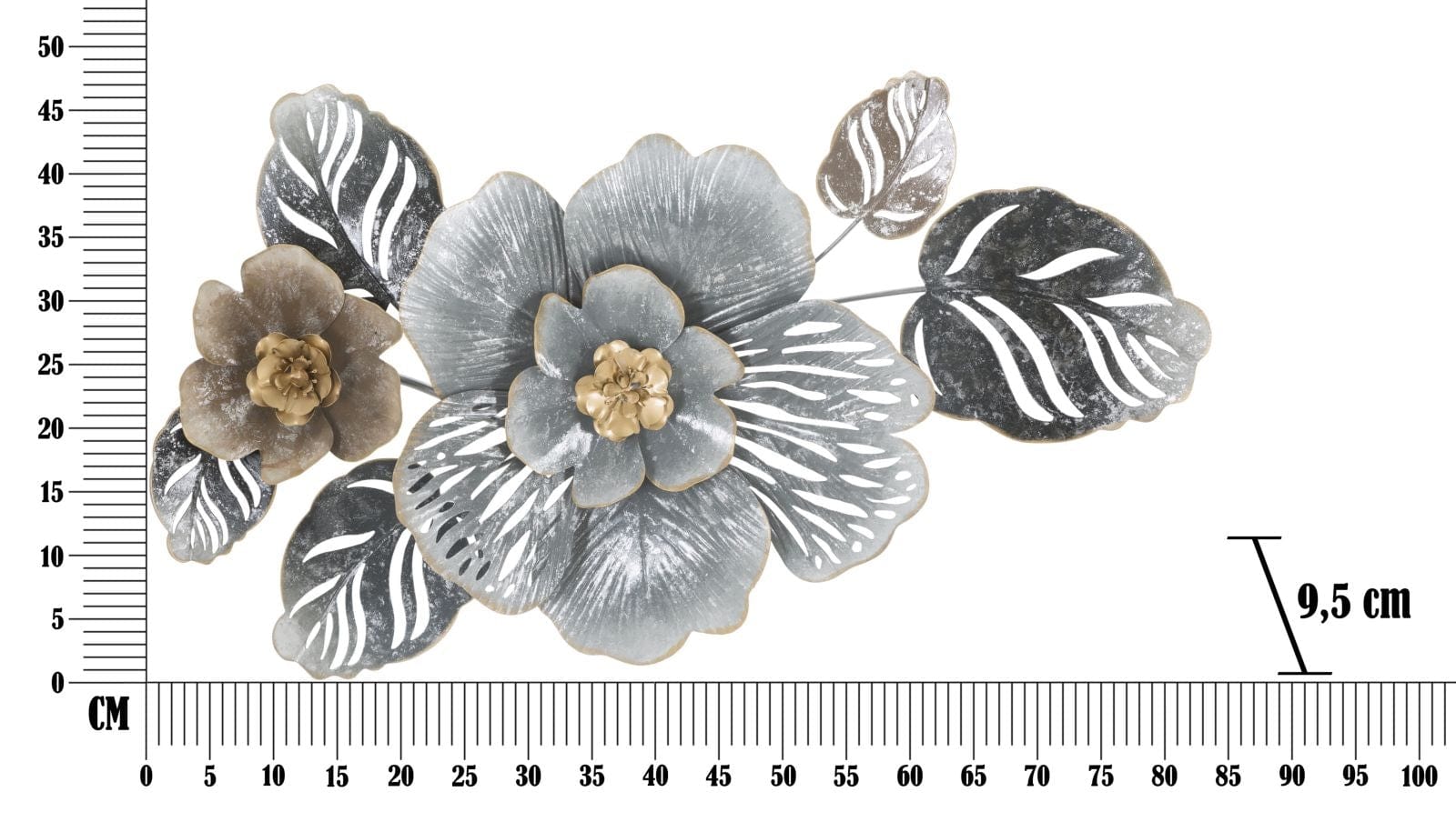 Mauro Ferretti Decoratiune metalica de perete, Grey Flowers B Multicolor, l84xA9,5xH48 cm