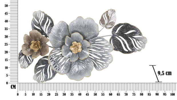 Mauro Ferretti Decoratiune metalica de perete, Grey Flowers B Multicolor, l84xA9,5xH48 cm