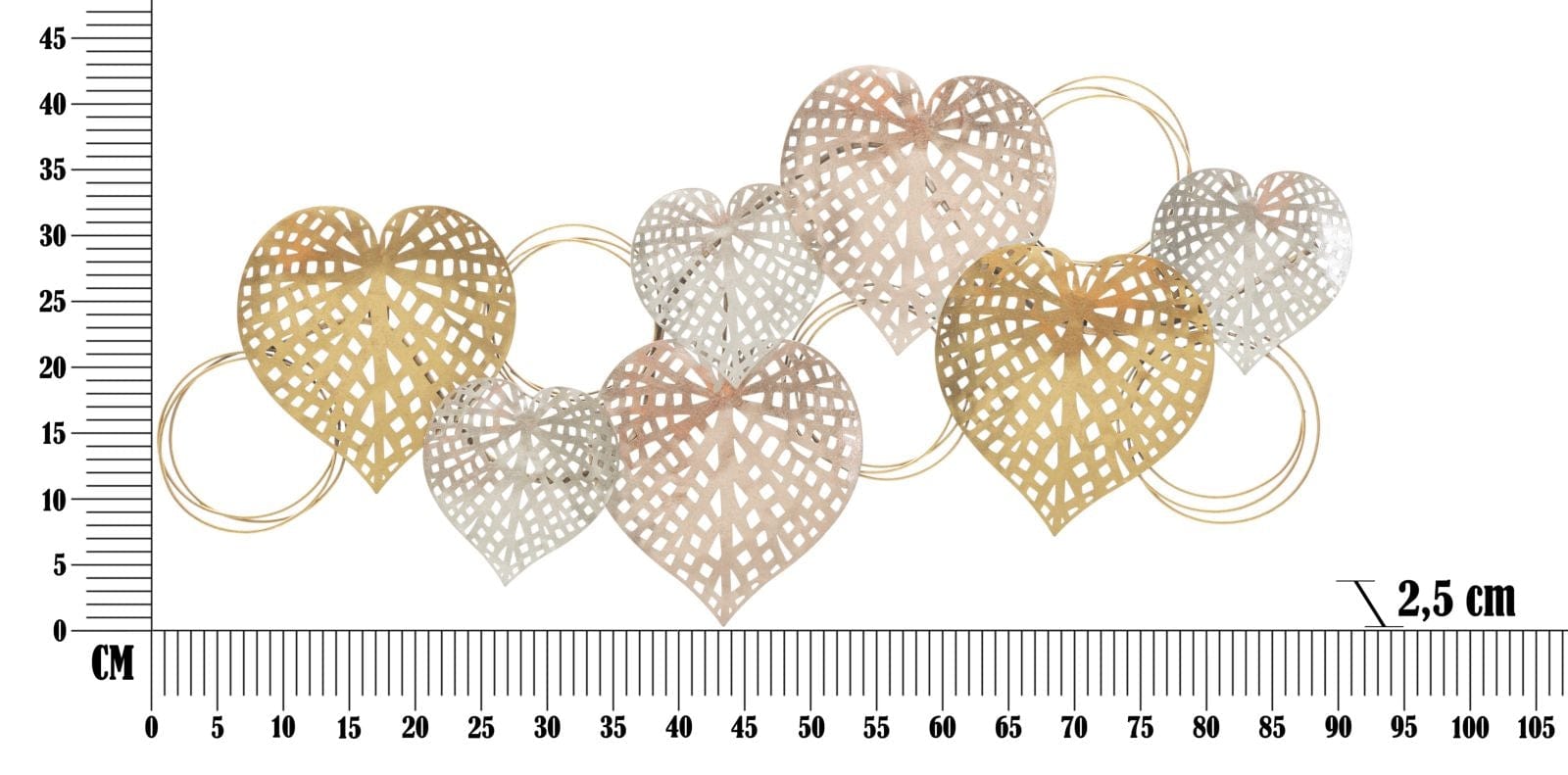 Mauro Ferretti Decoratiune metalica de perete, Hearts Multicolor, l91xA2,5xH39,5 cm