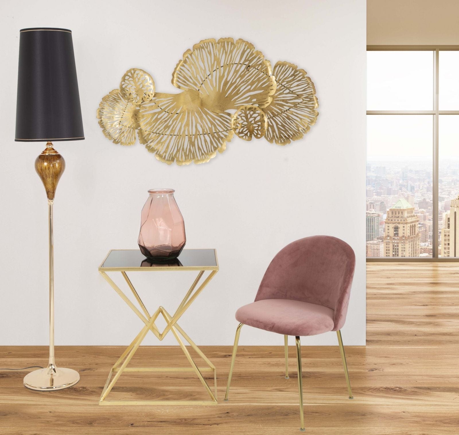 Mauro Ferretti Decoratiune metalica de perete, Iris Orizzontale Auriu, l115xA5xH64 cm