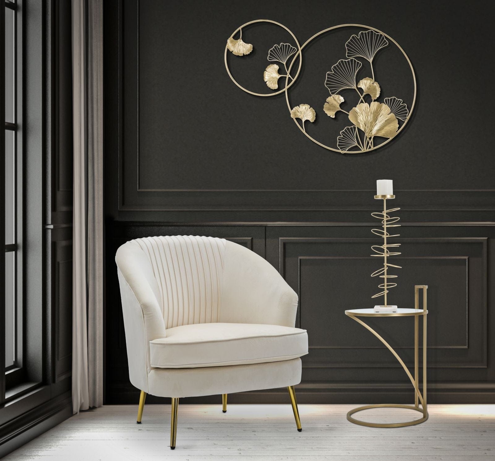 Mauro Ferretti Decoratiune metalica de perete, Little Leaf Auriu, l120,5xA4,2xH80,5 cm