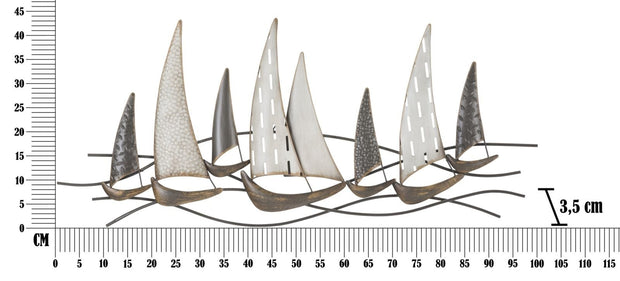 Mauro Ferretti Decoratiune metalica de perete, Regata New Multicolor, l100xA3xH44 cm